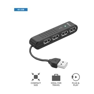 TRUST VECCO 4 Portlu USB 2.0 Ultra Kompakt Mini Siyah Merkez 14591